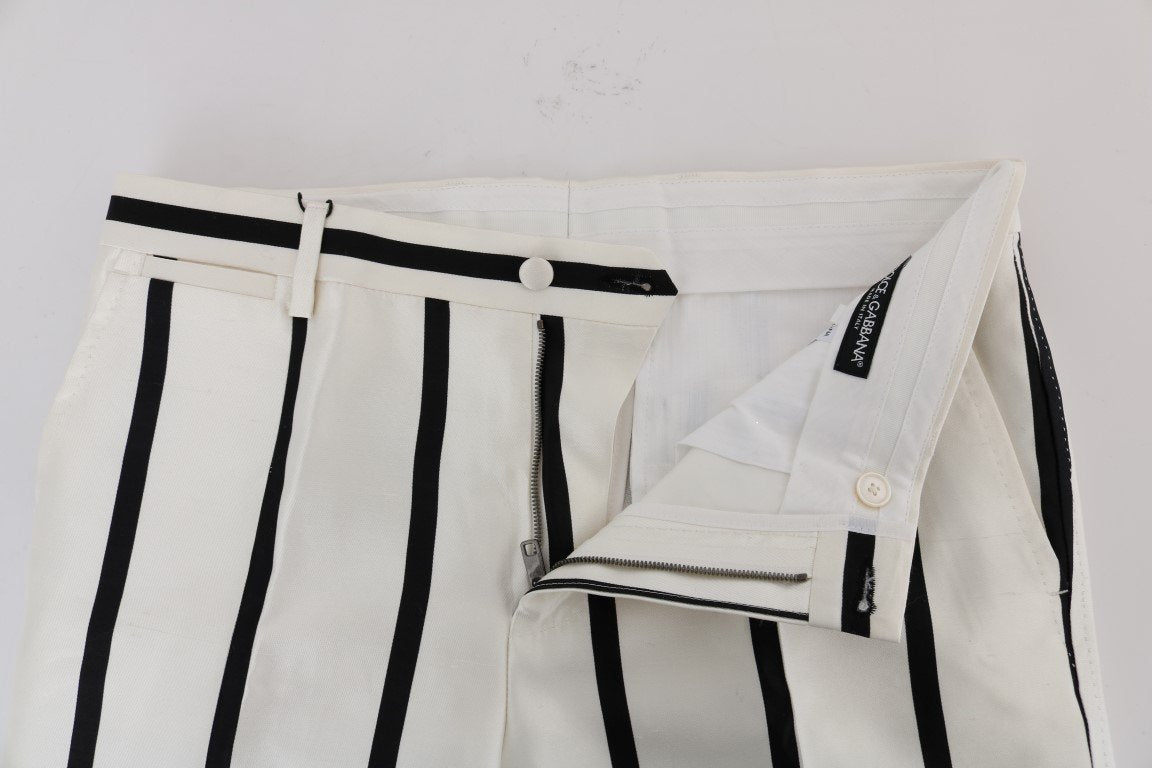 White Black Striped 100% Silk Pants