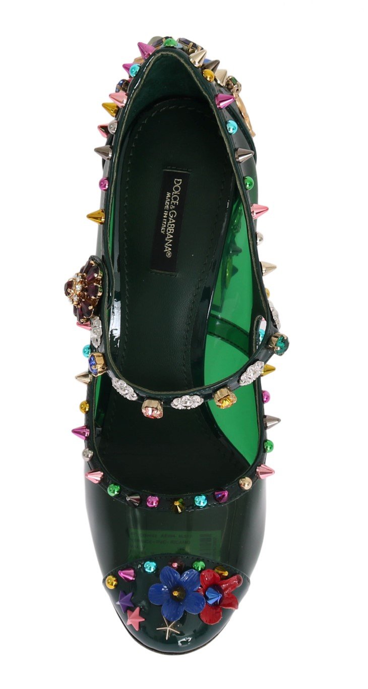 Green Transparent Crystal Studded Shoes