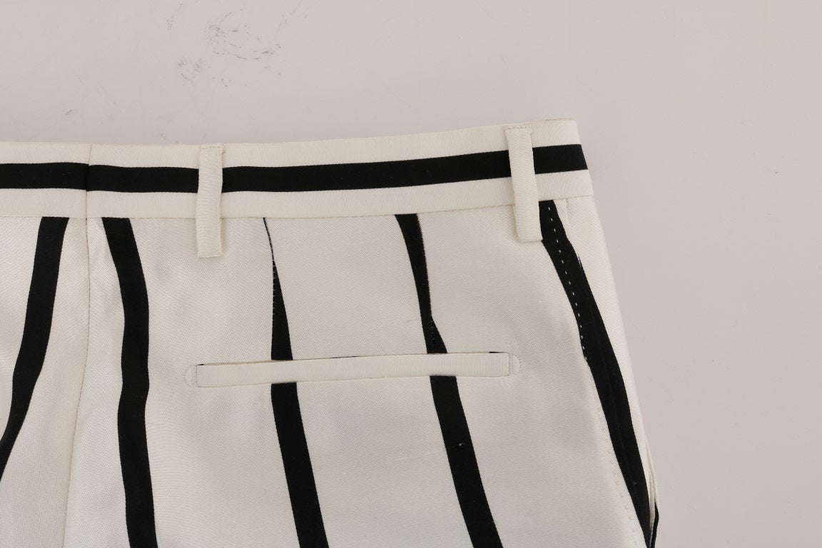 White Black Striped 100% Silk Pants