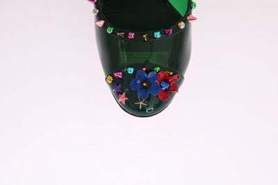 Green Transparent Crystal Studded Shoes