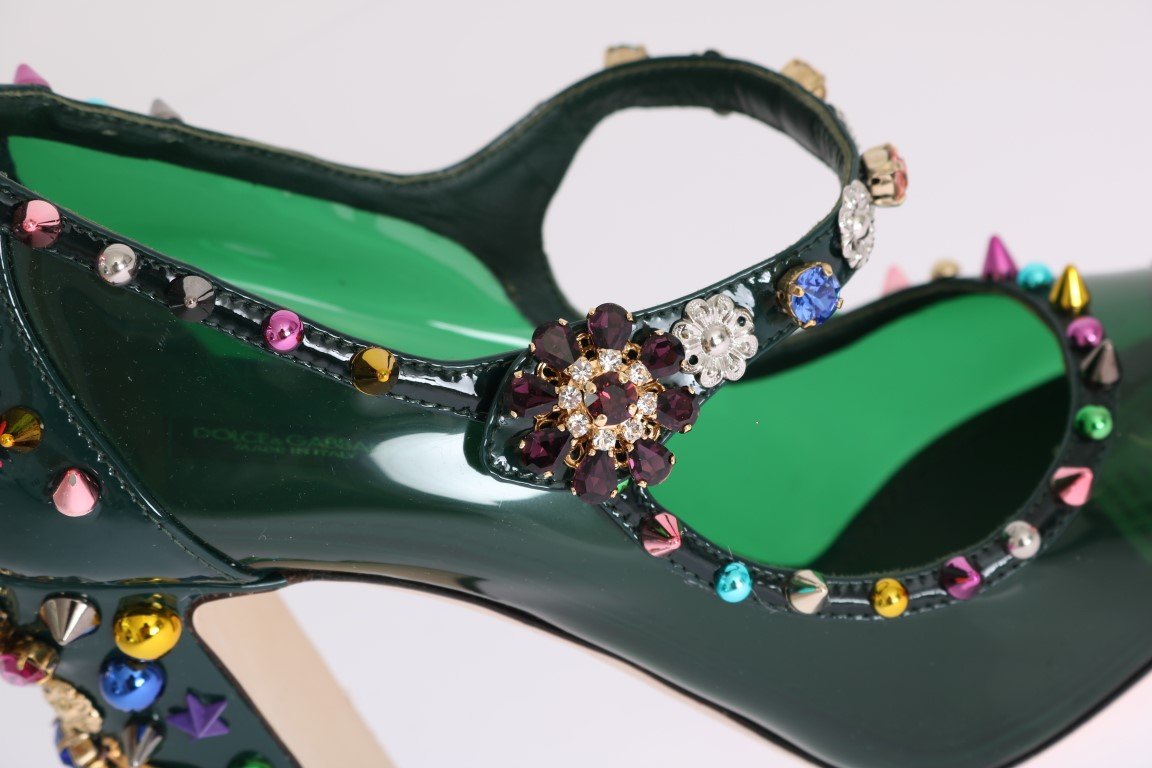 Green Transparent Crystal Studded Shoes