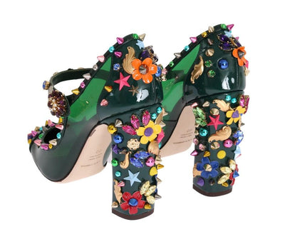 Green Transparent Crystal Studded Shoes