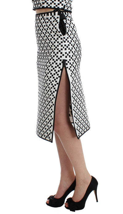 Black White Nappa Leather A-Line Skirt