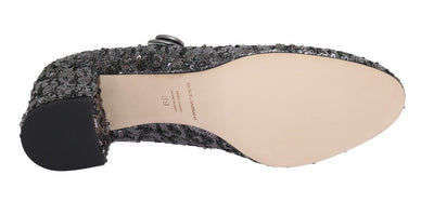 Silver Sequined Mary Janes Leather Shoes
