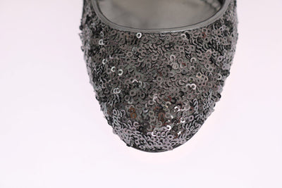 Silver Sequined Mary Janes Leather Shoes