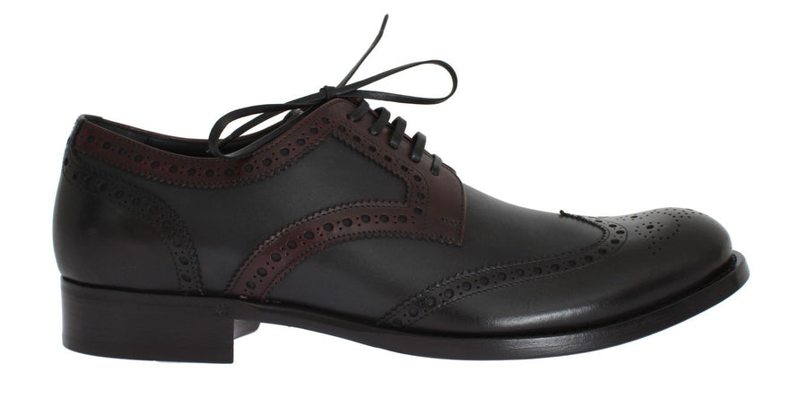 Black Gray Leather Wingtip Oxford Shoes