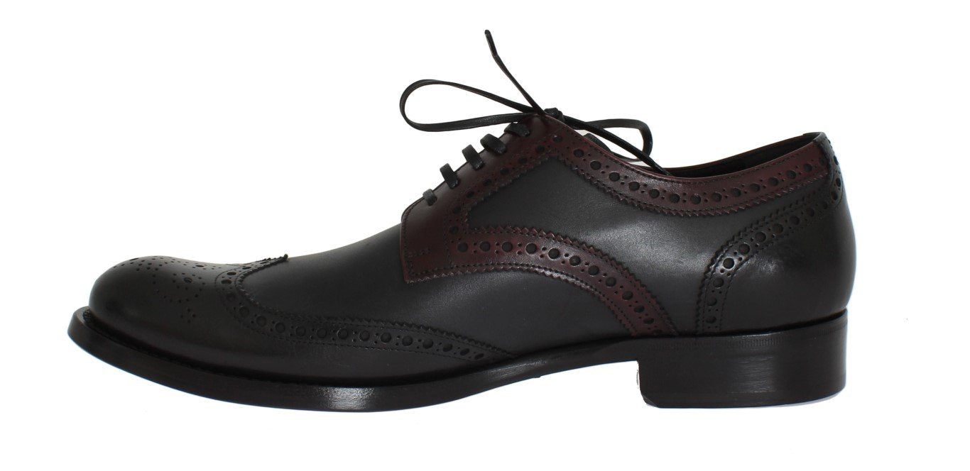 Black Gray Leather Wingtip Oxford Shoes