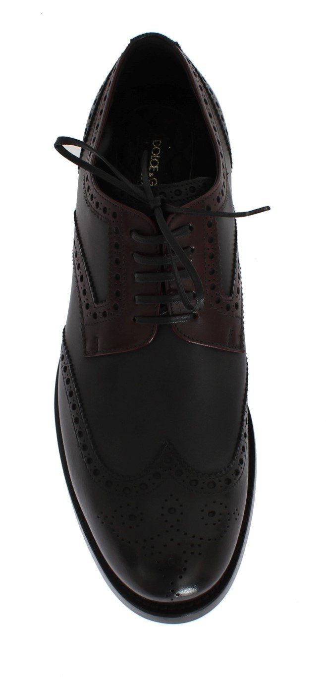 Black Gray Leather Wingtip Oxford Shoes