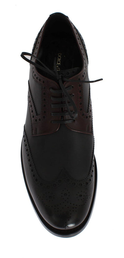Black Gray Leather Wingtip Oxford Shoes