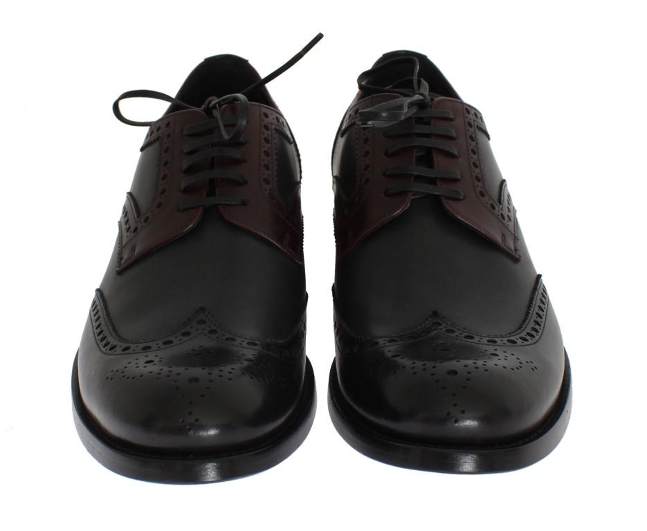 Black Gray Leather Wingtip Oxford Shoes