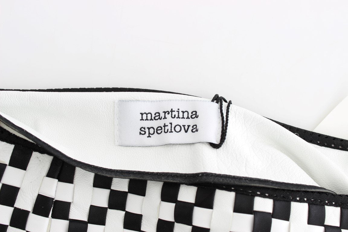 Black White Nappa Leather A-Line Skirt