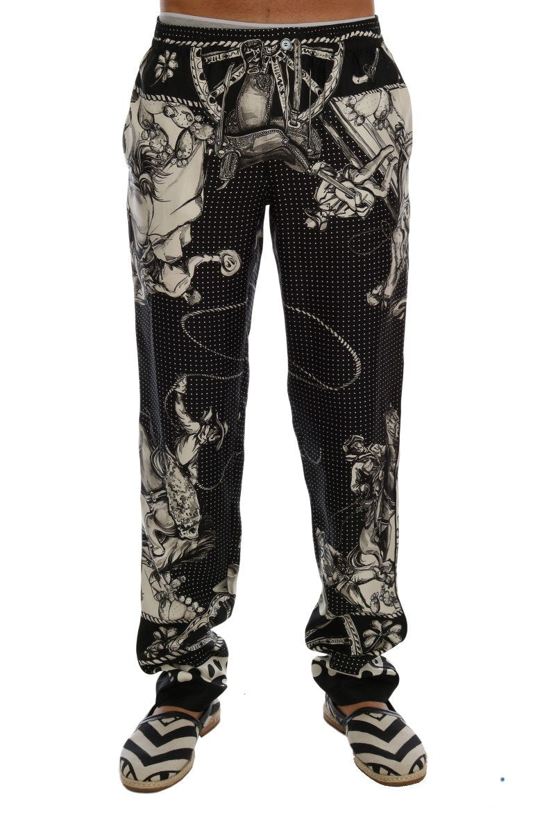 Black Sicilian Western Cowboy Silk Pants