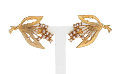 Gold Floral Leaves Clip On Earrings
