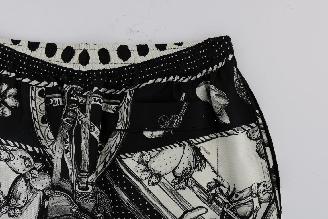 Black Sicilian Western Cowboy Silk Pants