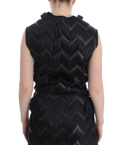 Black Checkered Nappa Leather Top Blouse