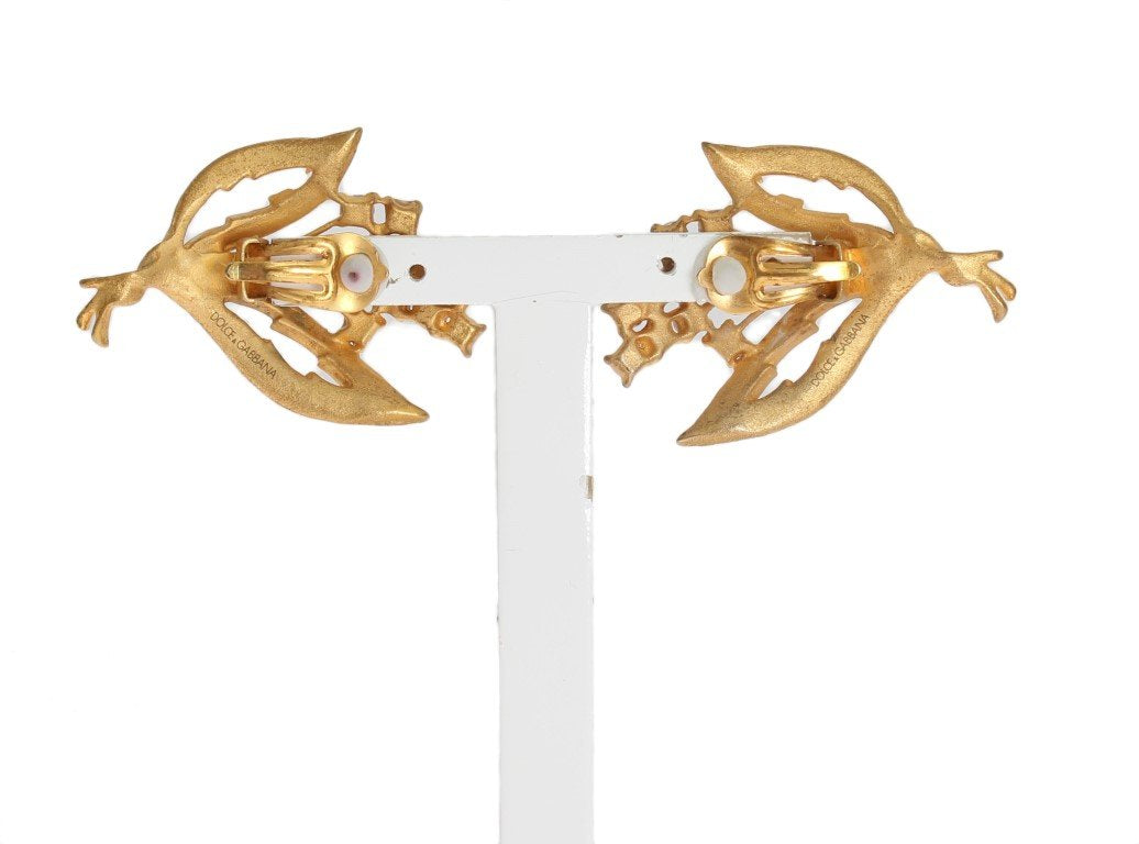Gold Floral Leaves Clip On Earrings