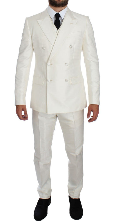 White Silk Double Breasted 3 Piece Suit