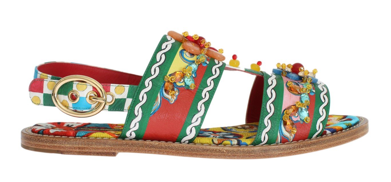 Multicolor Carretto Leather Crystal Sandals