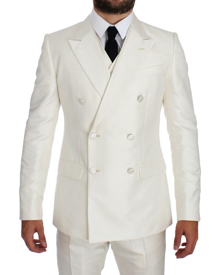 White Silk Double Breasted 3 Piece Suit