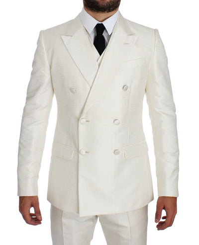 White Silk Double Breasted 3 Piece Suit
