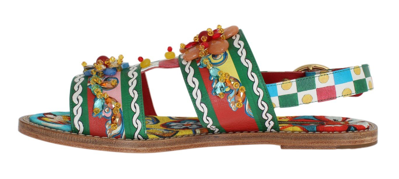 Multicolor Carretto Leather Crystal Sandals