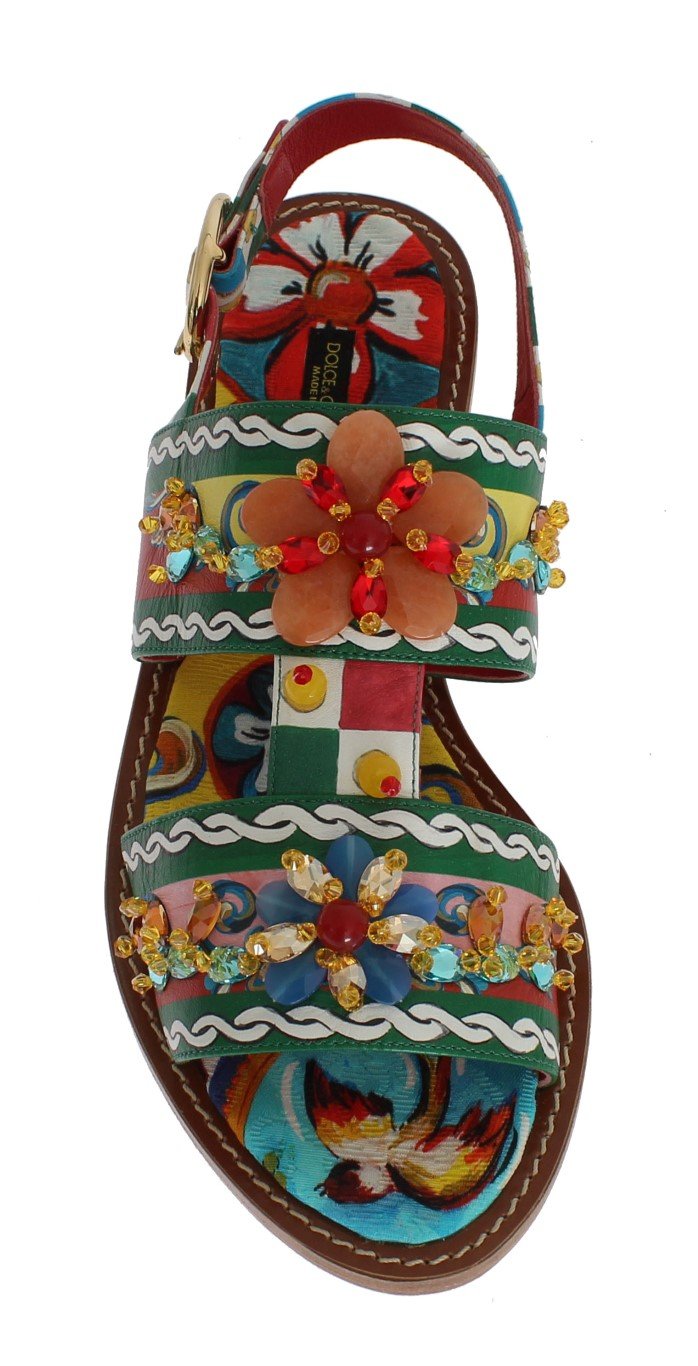 Multicolor Carretto Leather Crystal Sandals