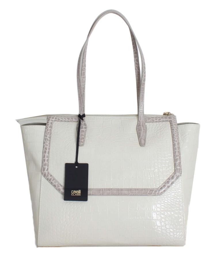 White Leather Shoulder Shopping Bag