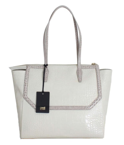 White Leather Shoulder Shopping Bag