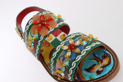 Multicolor Carretto Leather Crystal Sandals