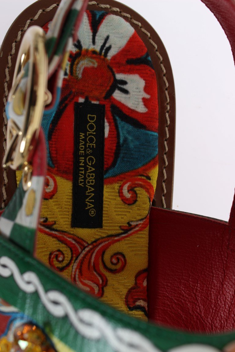 Multicolor Carretto Leather Crystal Sandals