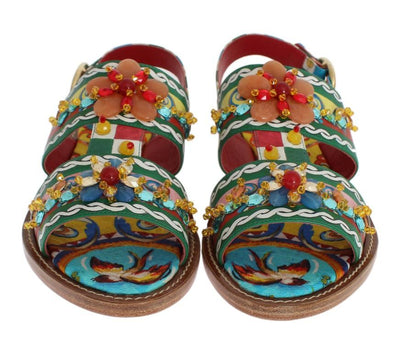 Multicolor Carretto Leather Crystal Sandals