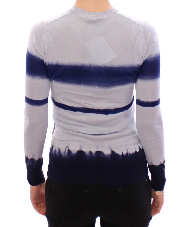 Blue Striped Crew-neck Silk Sweater