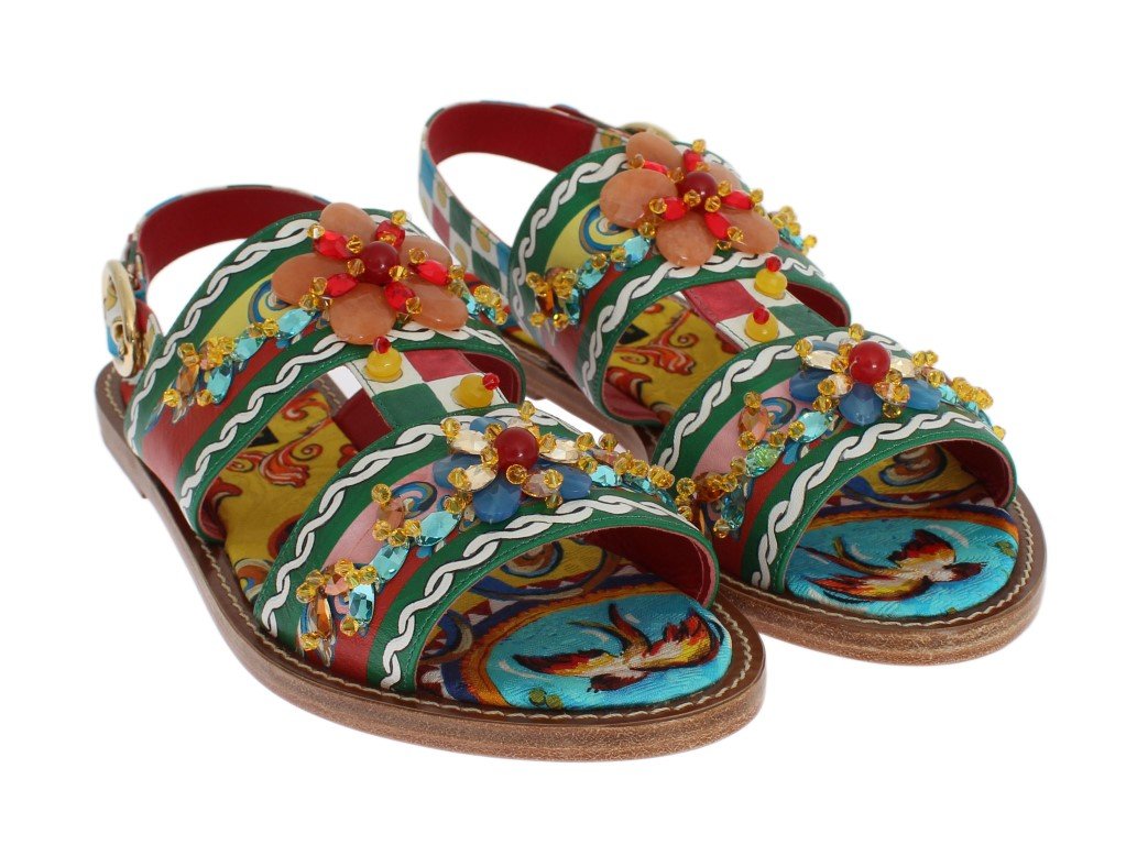 Multicolor Carretto Leather Crystal Sandals