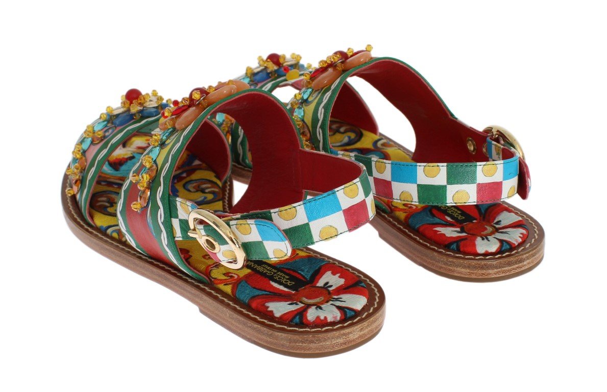 Multicolor Carretto Leather Crystal Sandals