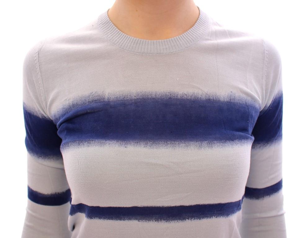 Blue Striped Crew-neck Silk Sweater