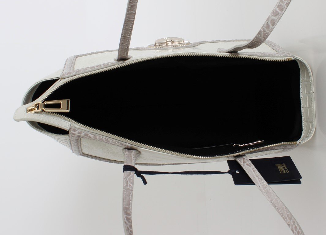 White Leather Shoulder Shopping Bag