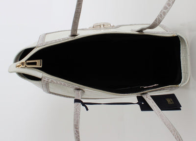 White Leather Shoulder Shopping Bag