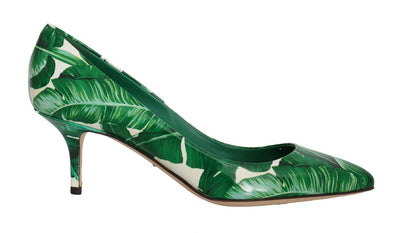 Green Banana Leafs Leather Pumps