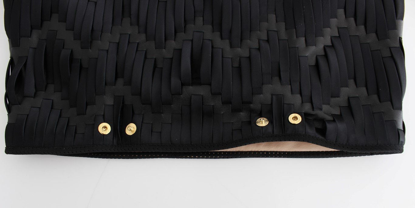 Black Checkered Nappa Leather Top Blouse