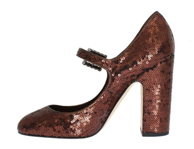 Bronze Leather Sequined Mary Janes Shoes
