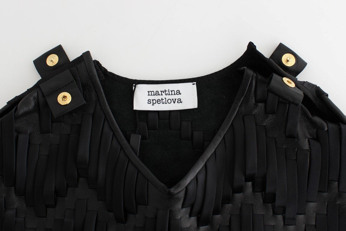 Black Checkered Nappa Leather Top Blouse