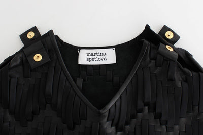 Black Checkered Nappa Leather Top Blouse
