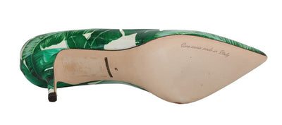 Green Banana Leafs Leather Pumps