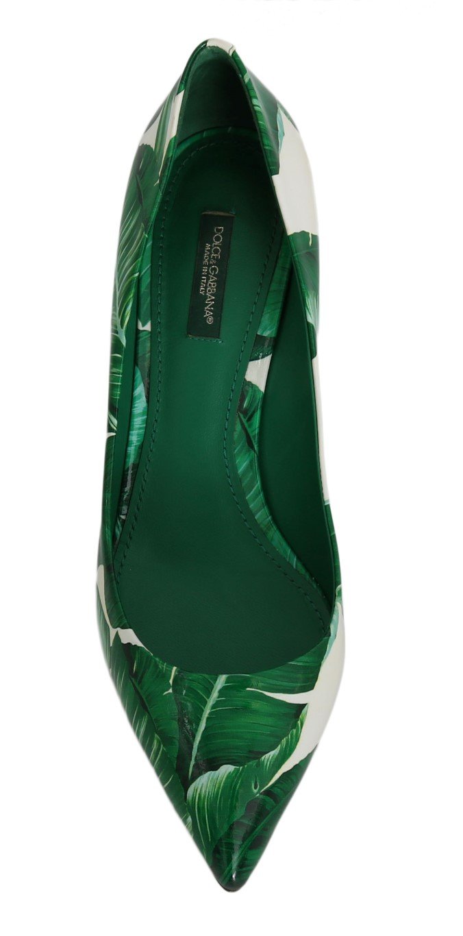Green Banana Leafs Leather Pumps