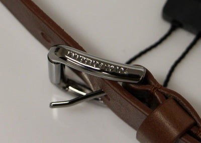 Brown Leather Silver Logo Belt