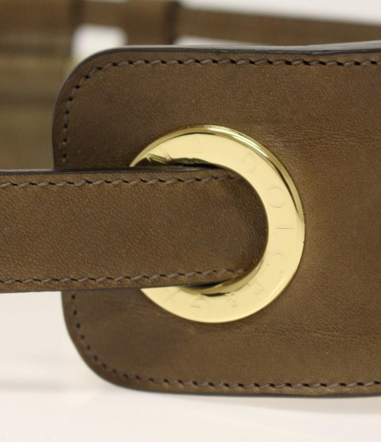 Brown Leather Logo Straw Belt