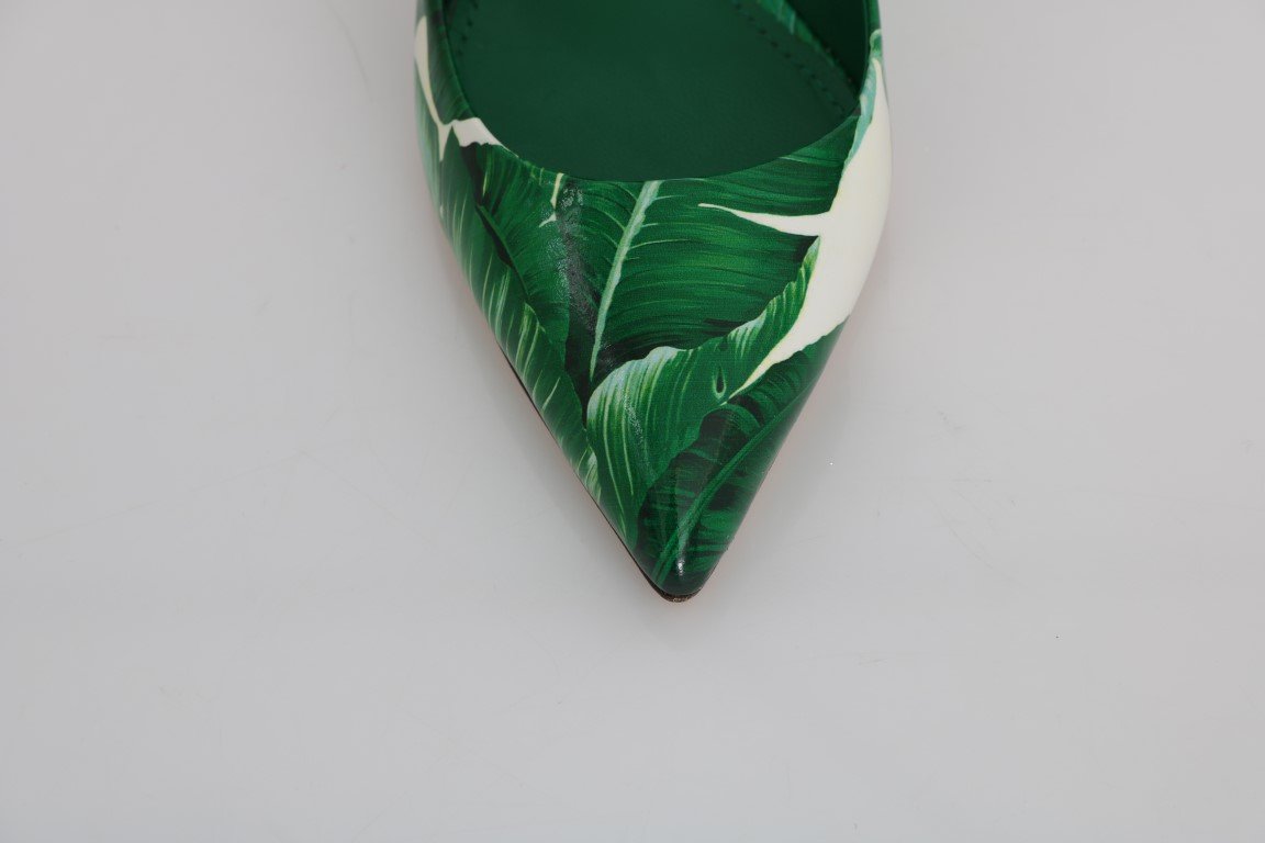 Green Banana Leafs Leather Pumps