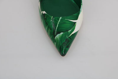 Green Banana Leafs Leather Pumps