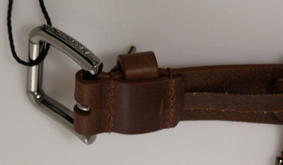 Brown Leather Silver Logo Belt