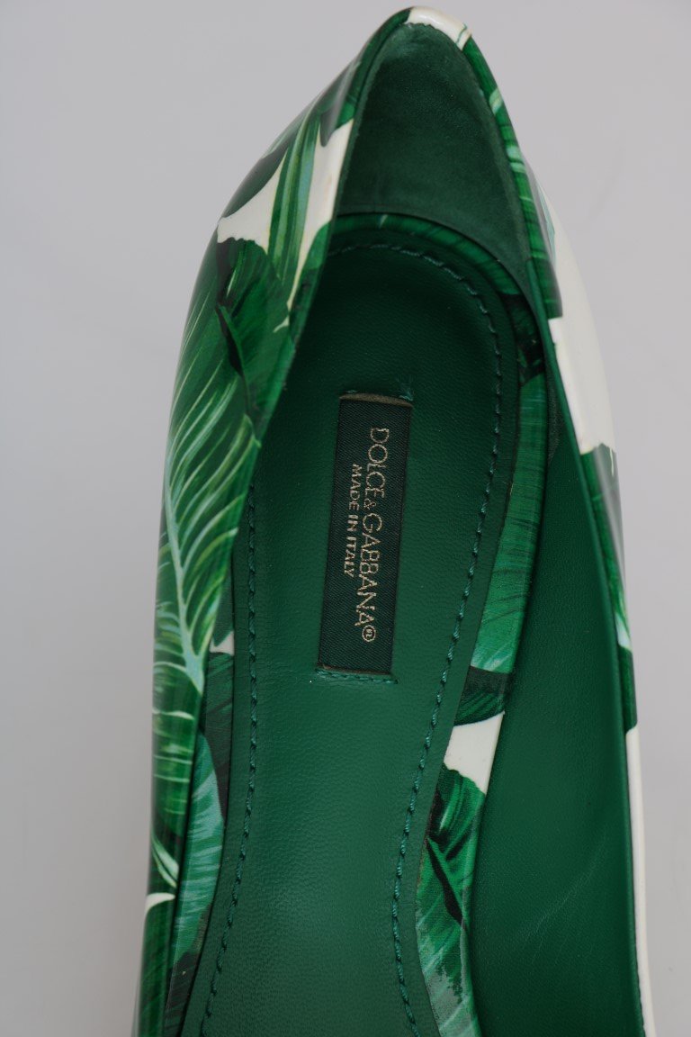 Green Banana Leafs Leather Pumps